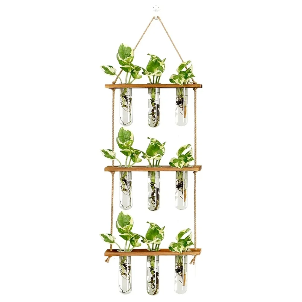 Hanging Wall Planter with Wooden‎ Shelves